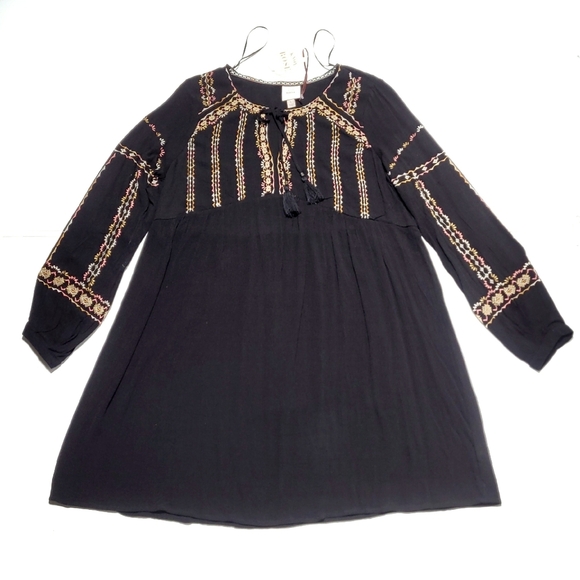 NWT Knox Rose Black & Embroidered Tasseled Flowy Long Sleeve Top Women's L - Picture 10 of 13